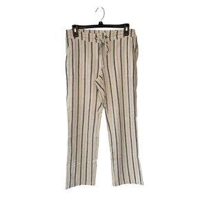 Per Se WOmens Size Small Pull On Linen Pants Striped Blue Off White Tie Waist Ca